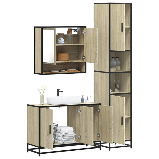 vidaXL 3 Piece Bathroom Furniture Set Sonoma Oak Engineered Wood