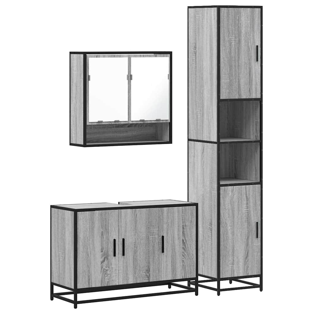 vidaXL 3 Piece Bathroom Furniture Set Grey Sonoma Engineered Wood