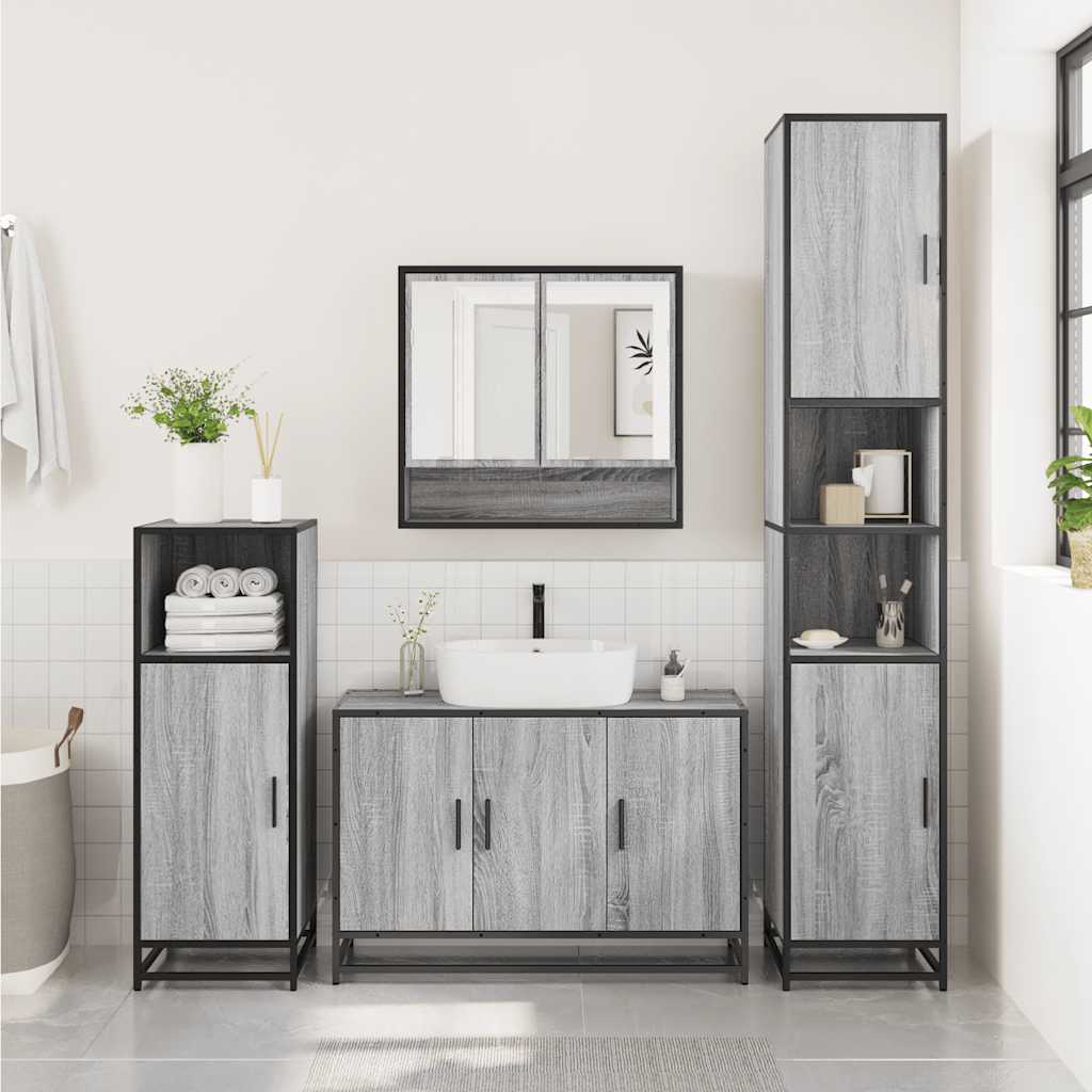 vidaXL 3 Piece Bathroom Furniture Set Grey Sonoma Engineered Wood