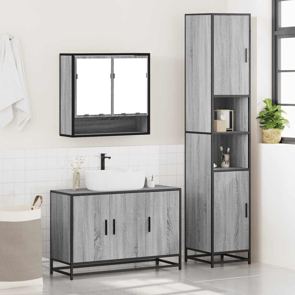 vidaXL 3 Piece Bathroom Furniture Set Grey Sonoma Engineered Wood