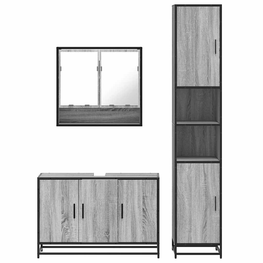 vidaXL 3 Piece Bathroom Furniture Set Grey Sonoma Engineered Wood