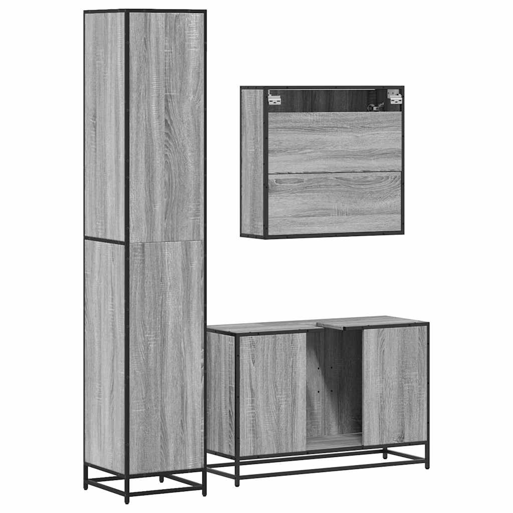 vidaXL 3 Piece Bathroom Furniture Set Grey Sonoma Engineered Wood