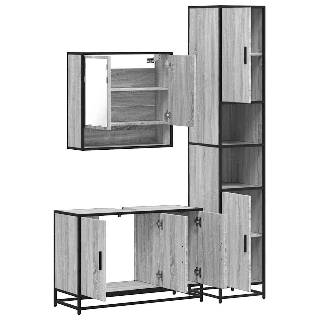 vidaXL 3 Piece Bathroom Furniture Set Grey Sonoma Engineered Wood