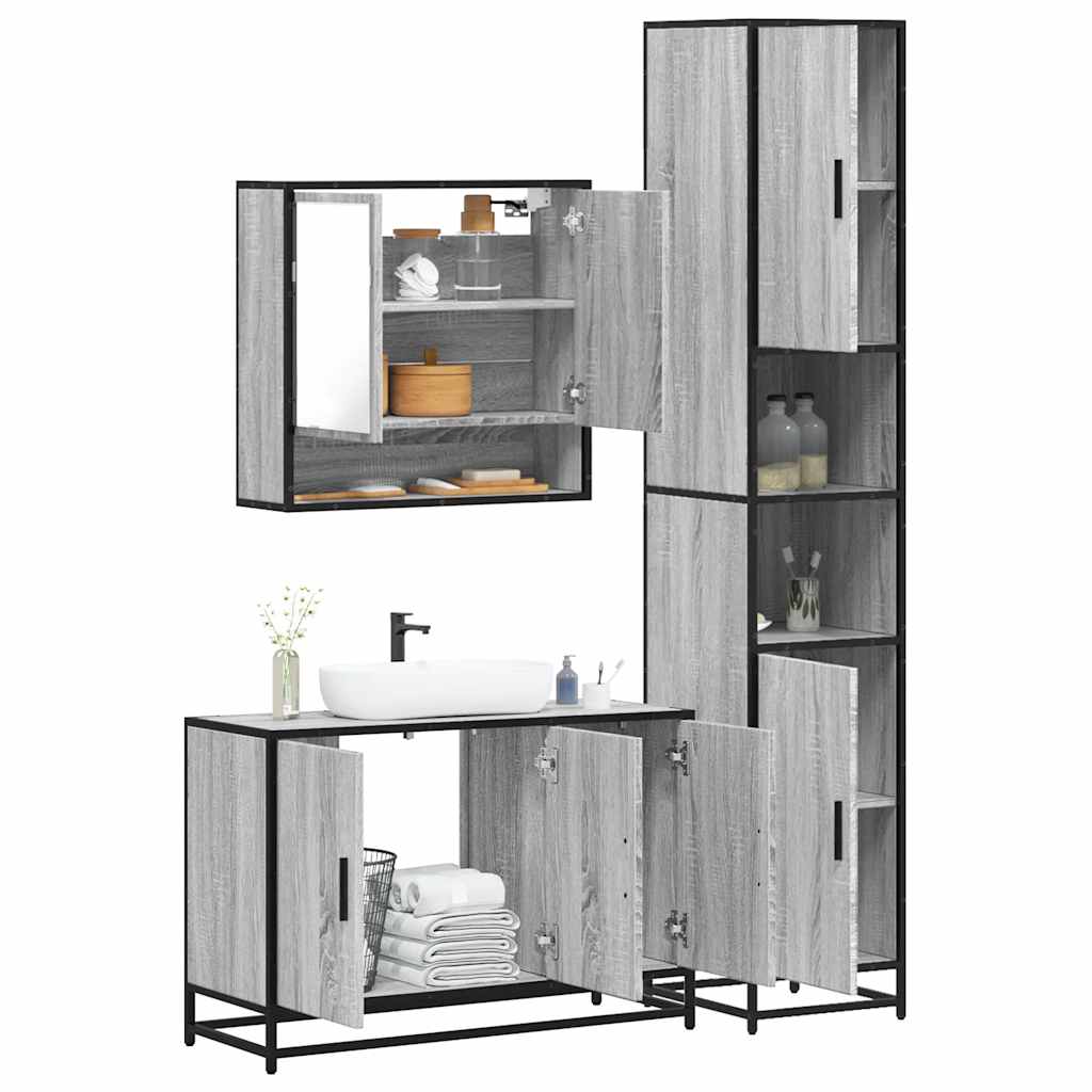 vidaXL 3 Piece Bathroom Furniture Set Grey Sonoma Engineered Wood