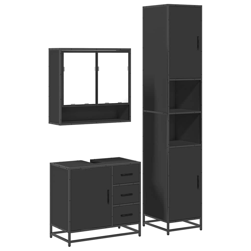 vidaXL 3 Piece Bathroom Furniture Set Black Engineered Wood