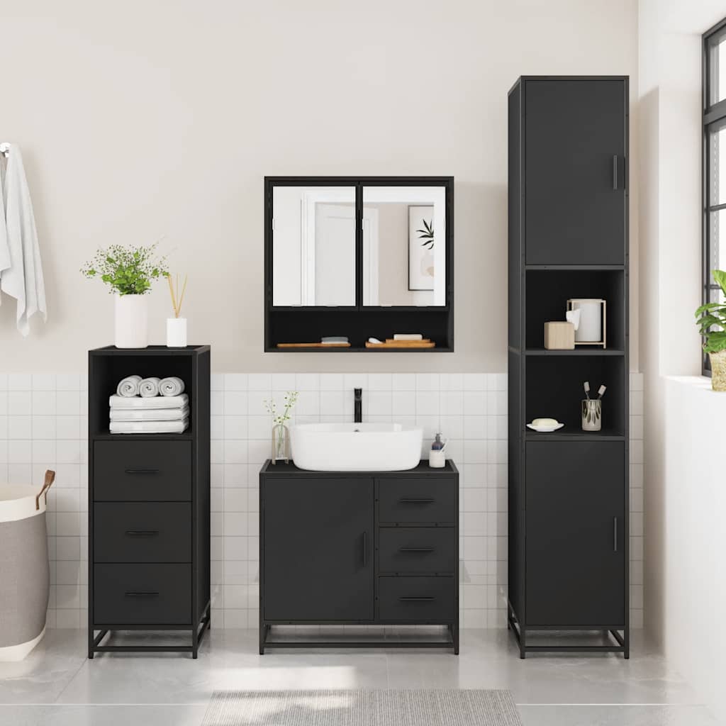 vidaXL 3 Piece Bathroom Furniture Set Black Engineered Wood