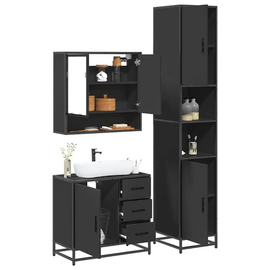 vidaXL 3 Piece Bathroom Furniture Set Black Engineered Wood