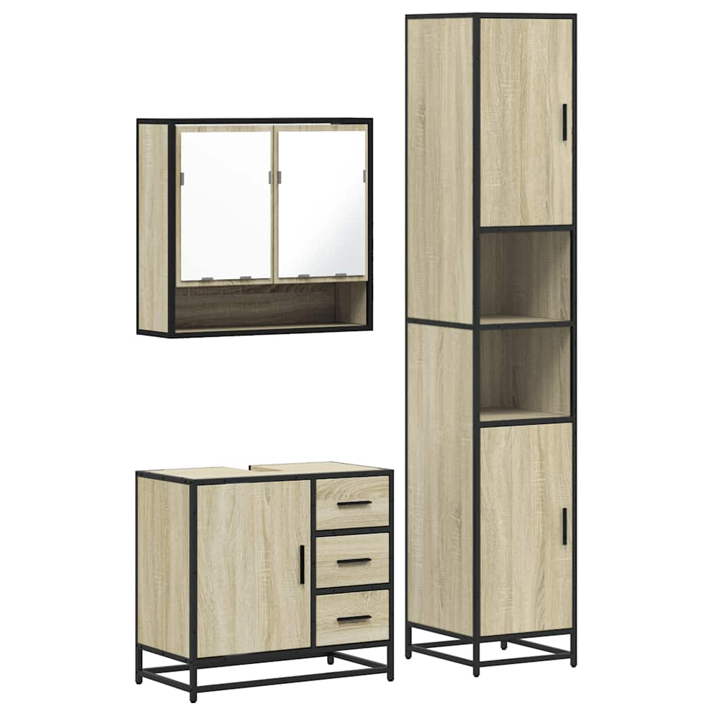 vidaXL 3 Piece Bathroom Furniture Set Sonoma Oak Engineered Wood