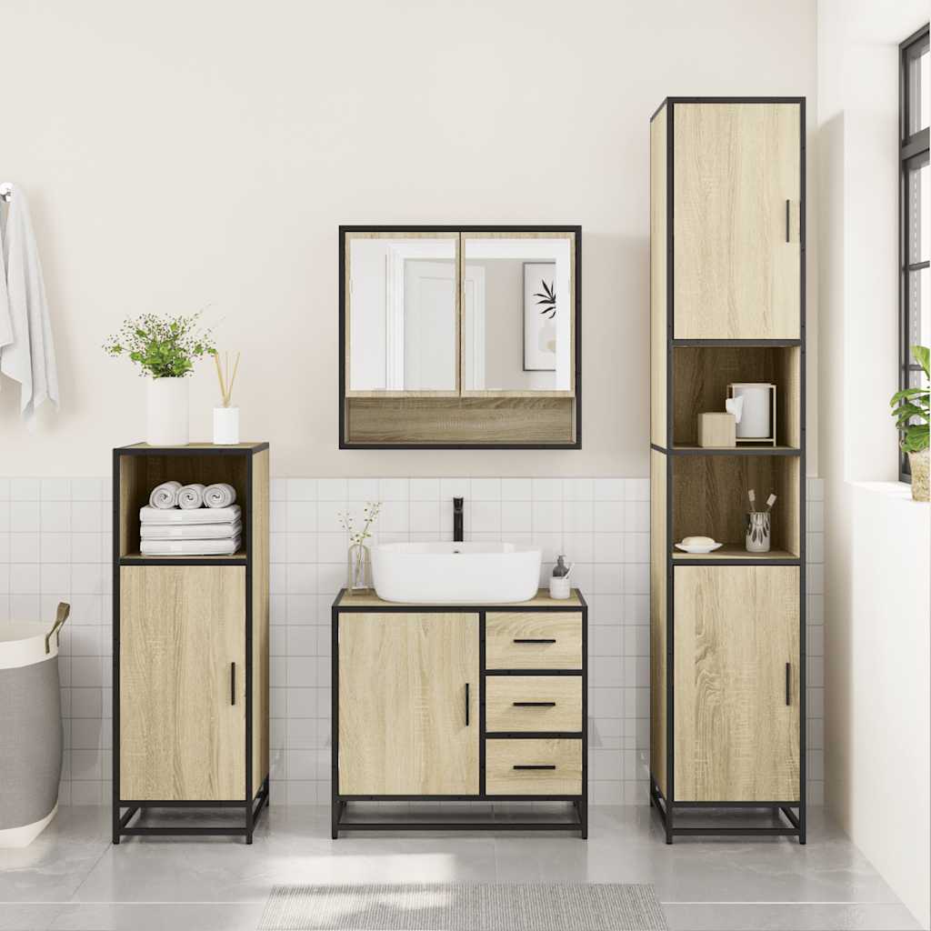 vidaXL 3 Piece Bathroom Furniture Set Sonoma Oak Engineered Wood