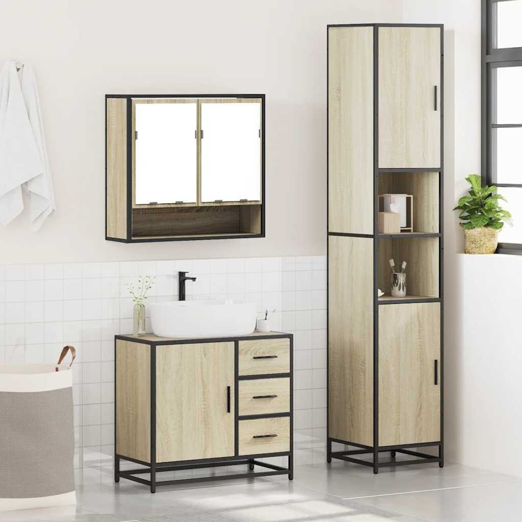 vidaXL 3 Piece Bathroom Furniture Set Sonoma Oak Engineered Wood