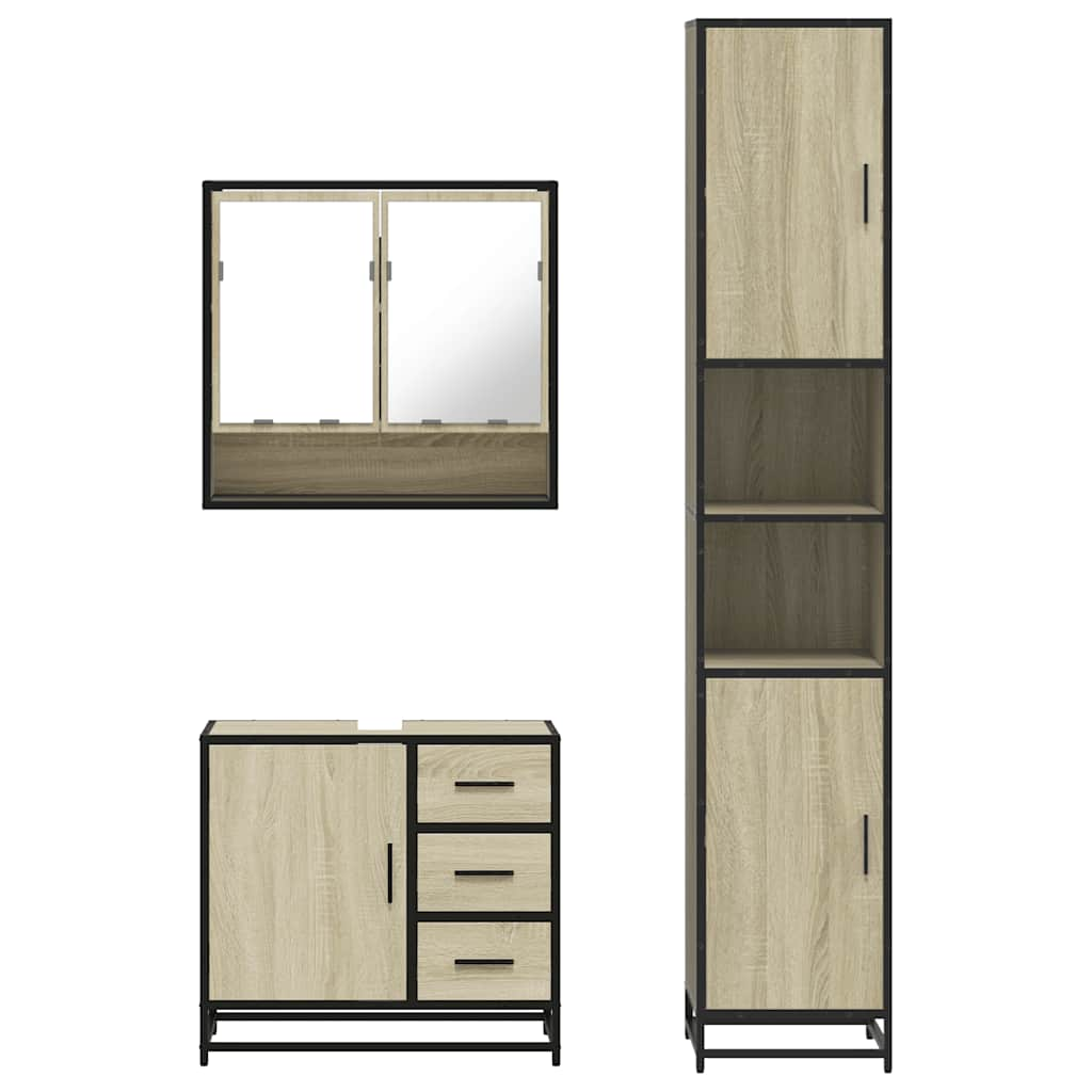 vidaXL 3 Piece Bathroom Furniture Set Sonoma Oak Engineered Wood