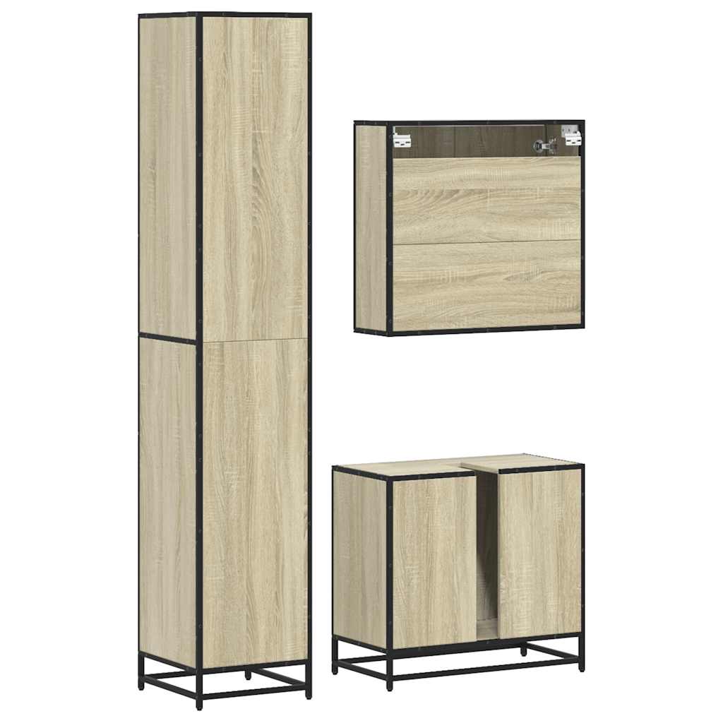 vidaXL 3 Piece Bathroom Furniture Set Sonoma Oak Engineered Wood