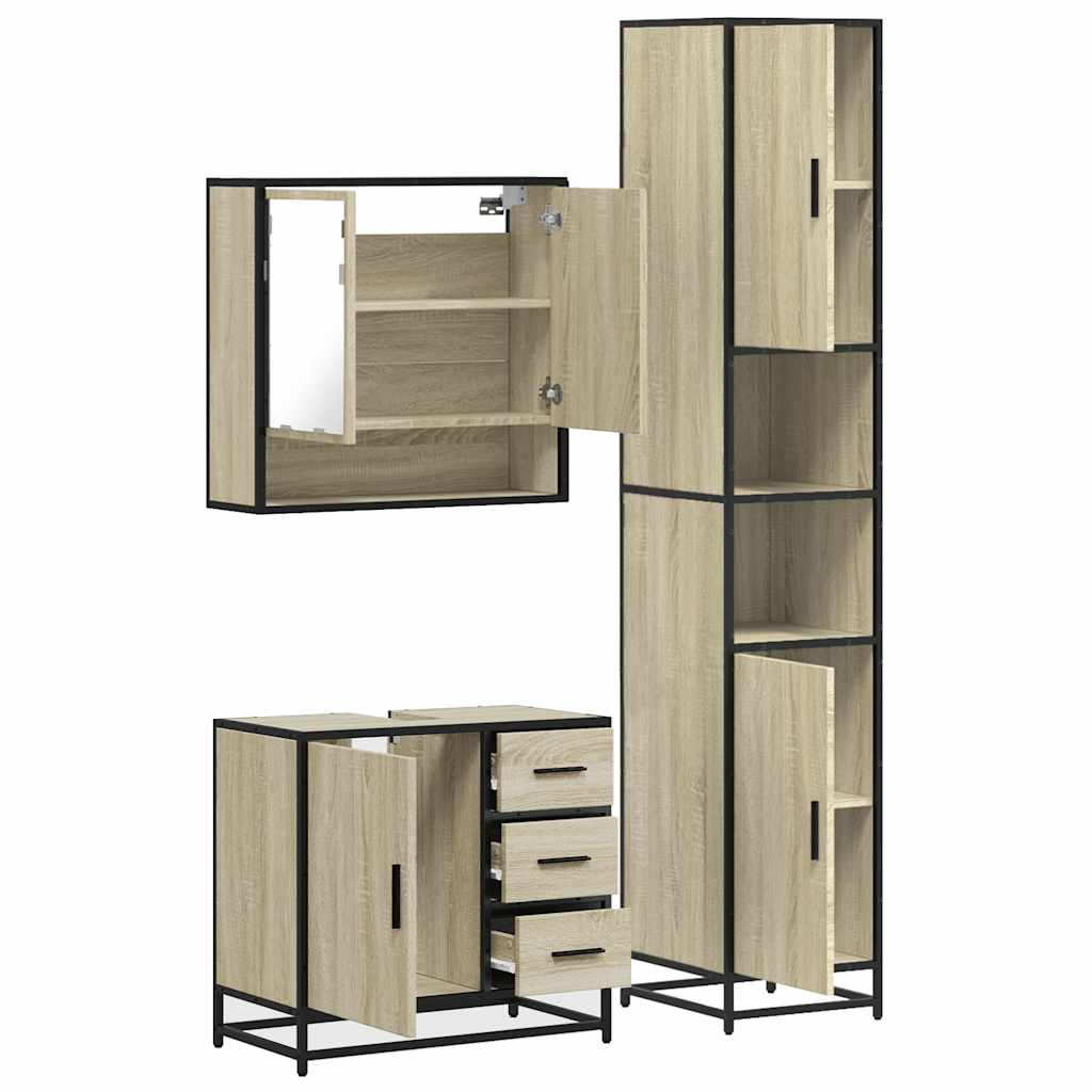 vidaXL 3 Piece Bathroom Furniture Set Sonoma Oak Engineered Wood