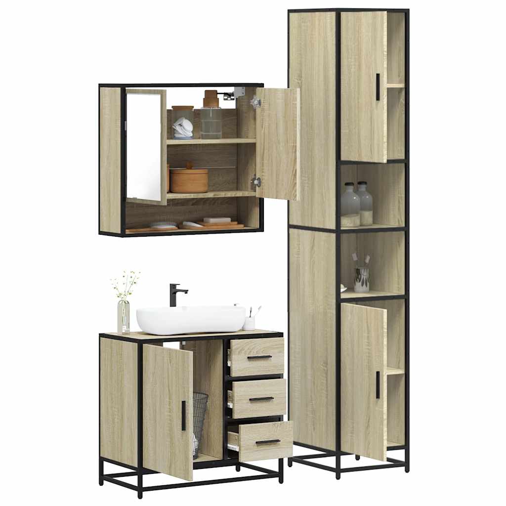 vidaXL 3 Piece Bathroom Furniture Set Sonoma Oak Engineered Wood