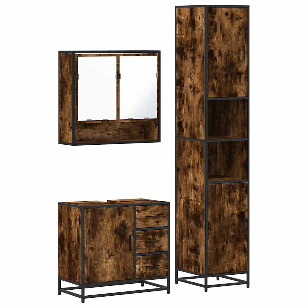 vidaXL 3 Piece Bathroom Furniture Set Smoked Oak Engineered Wood