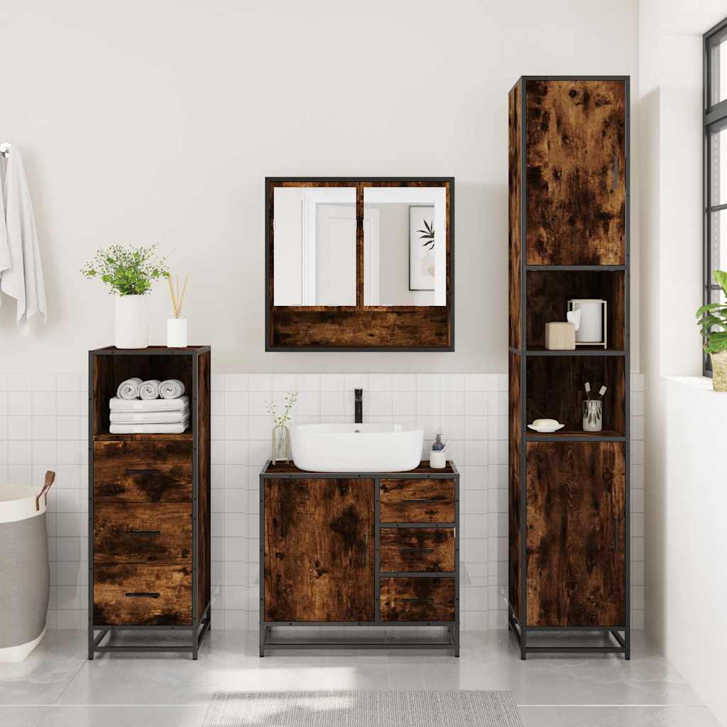 vidaXL 3 Piece Bathroom Furniture Set Smoked Oak Engineered Wood