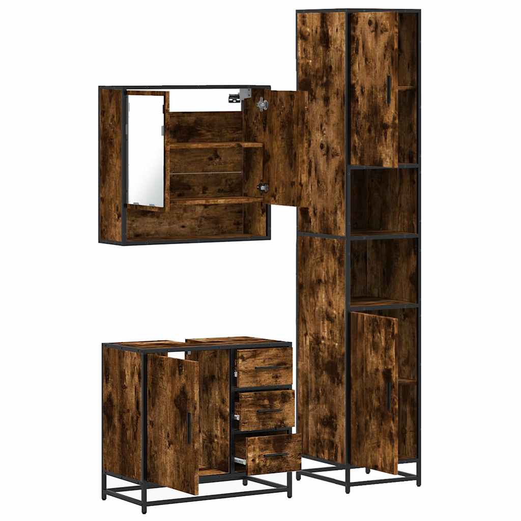 vidaXL 3 Piece Bathroom Furniture Set Smoked Oak Engineered Wood