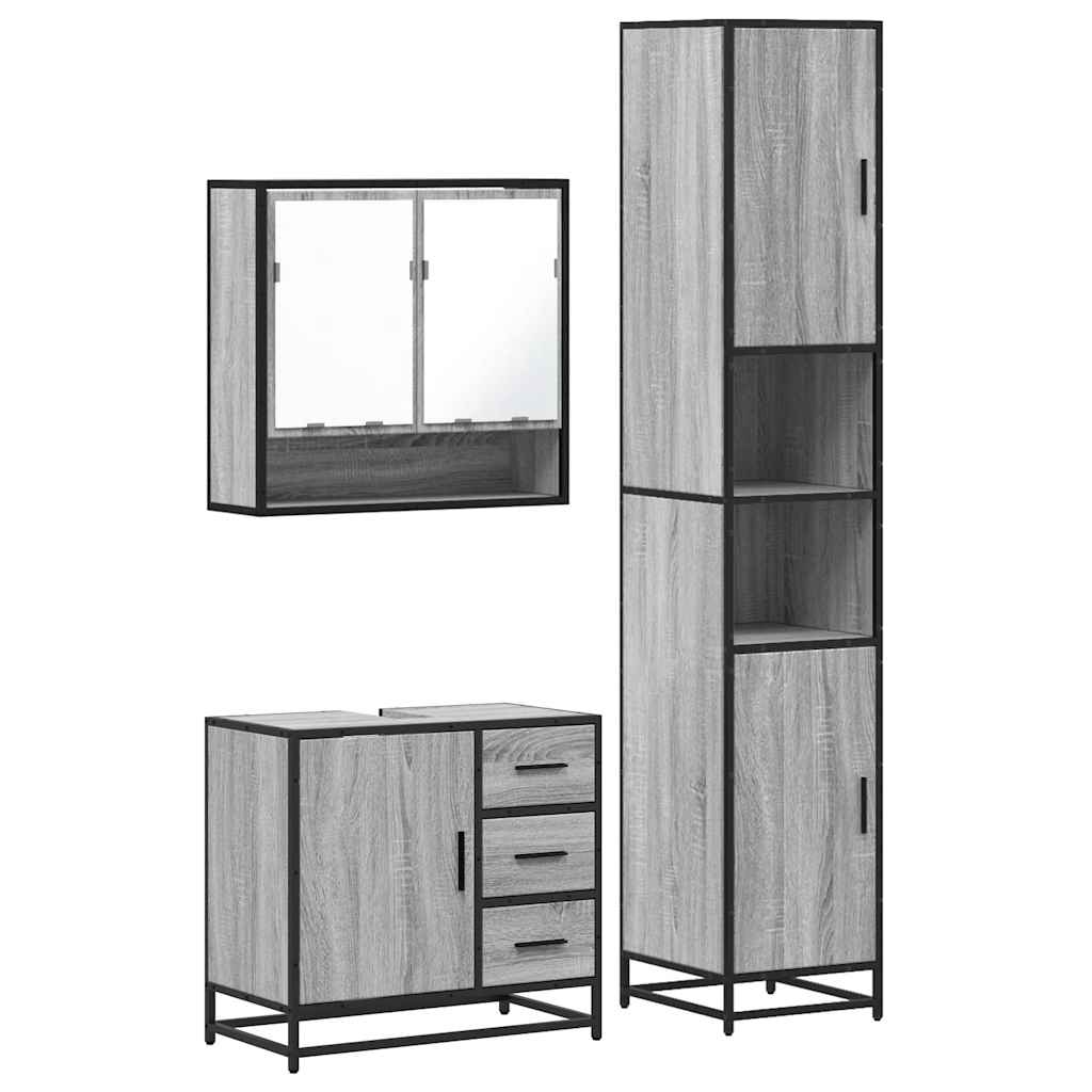 vidaXL 3 Piece Bathroom Furniture Set Grey Sonoma Engineered Wood