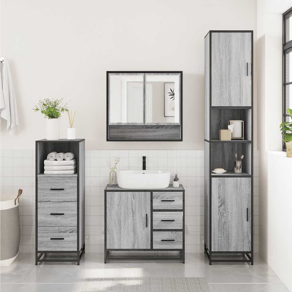 vidaXL 3 Piece Bathroom Furniture Set Grey Sonoma Engineered Wood