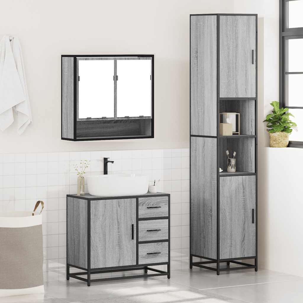 vidaXL 3 Piece Bathroom Furniture Set Grey Sonoma Engineered Wood