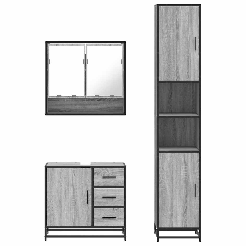 vidaXL 3 Piece Bathroom Furniture Set Grey Sonoma Engineered Wood