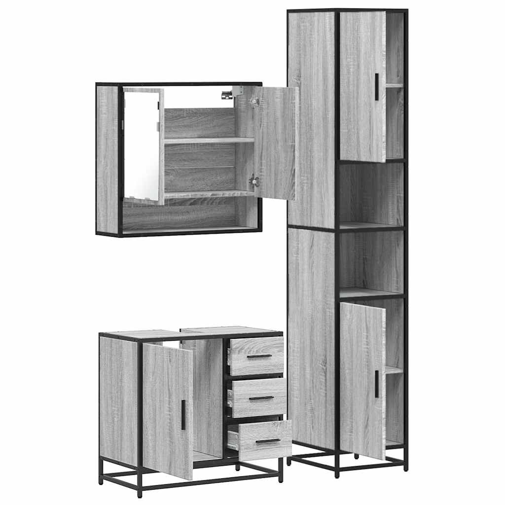 vidaXL 3 Piece Bathroom Furniture Set Grey Sonoma Engineered Wood