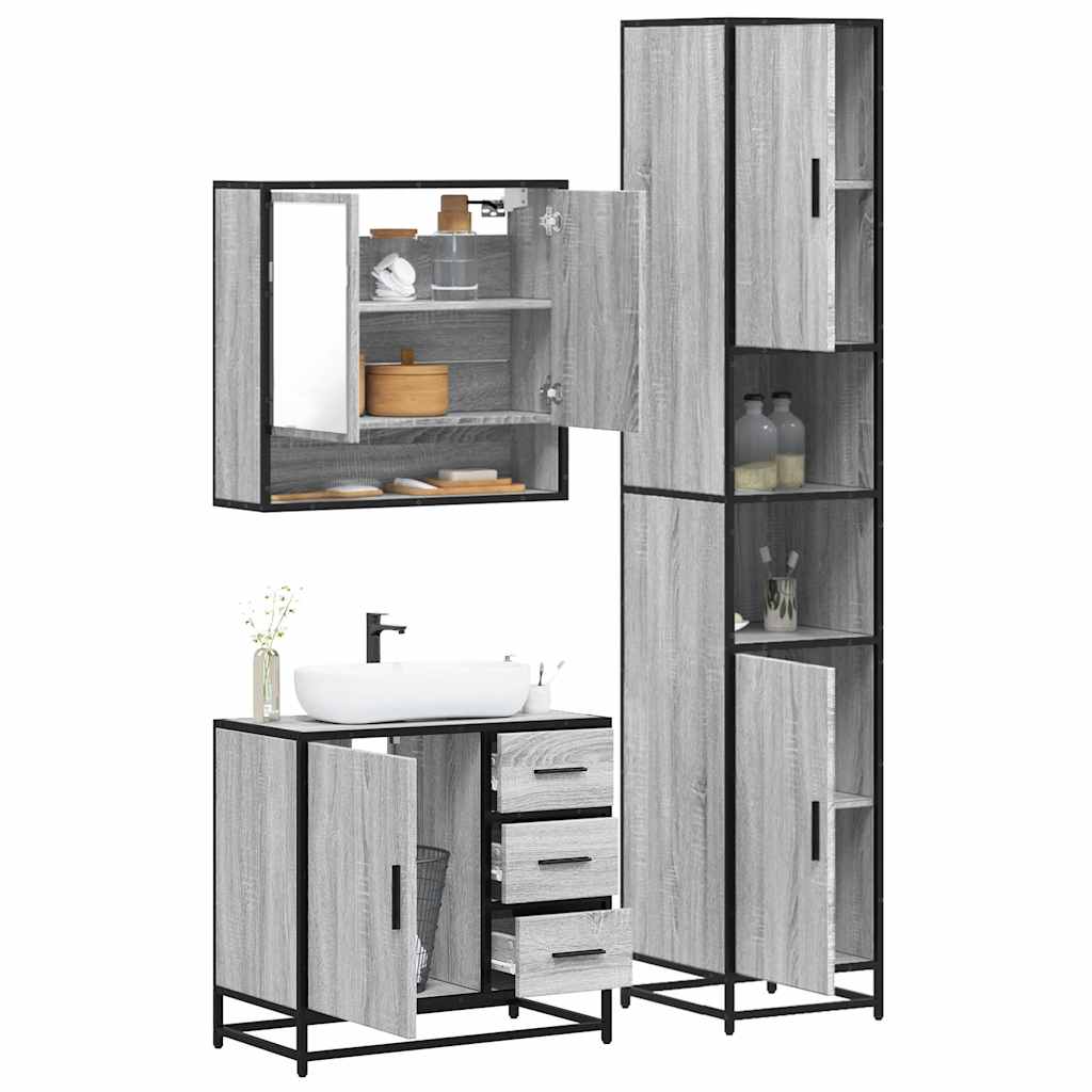 vidaXL 3 Piece Bathroom Furniture Set Grey Sonoma Engineered Wood