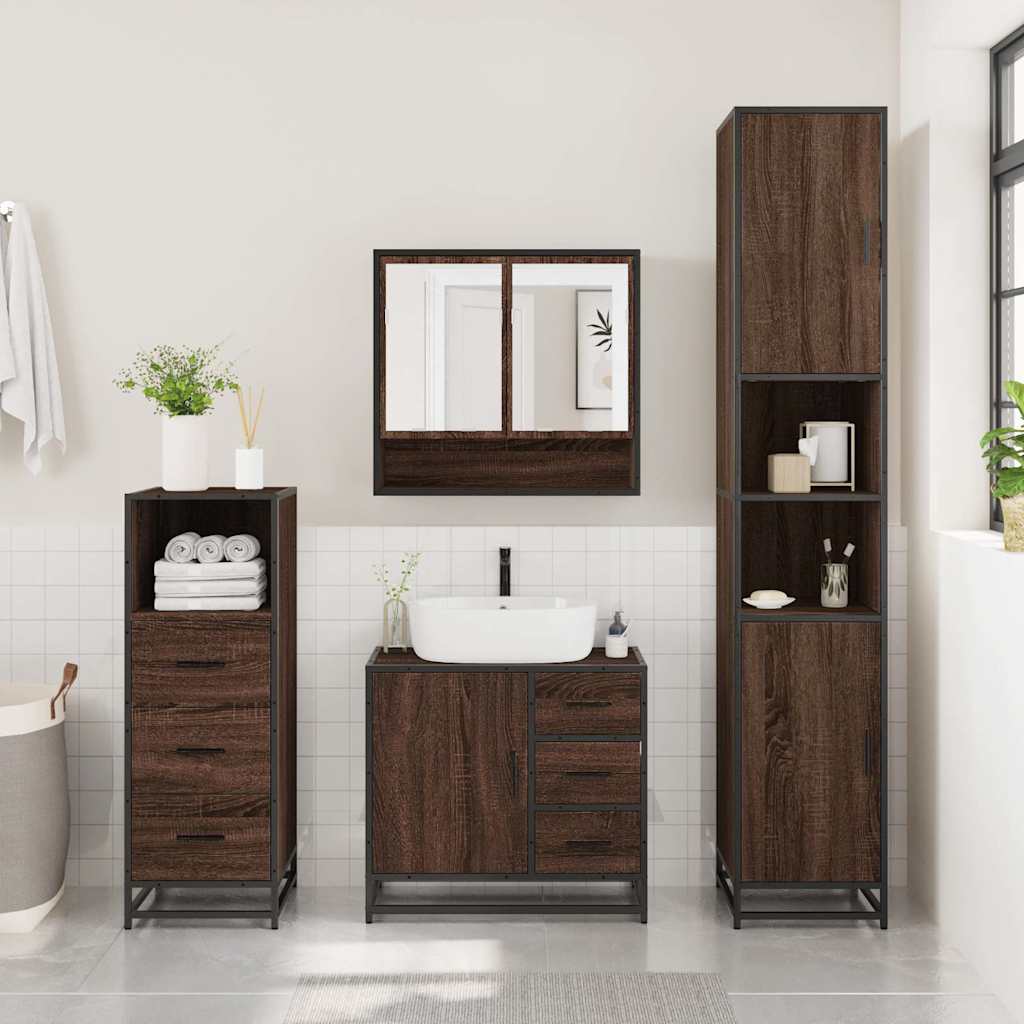 vidaXL 3 Piece Bathroom Furniture Set Brown Oak Engineered Wood