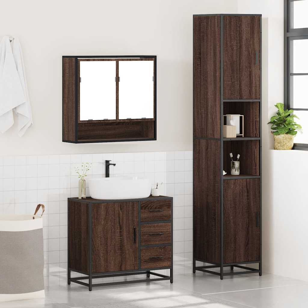 vidaXL 3 Piece Bathroom Furniture Set Brown Oak Engineered Wood