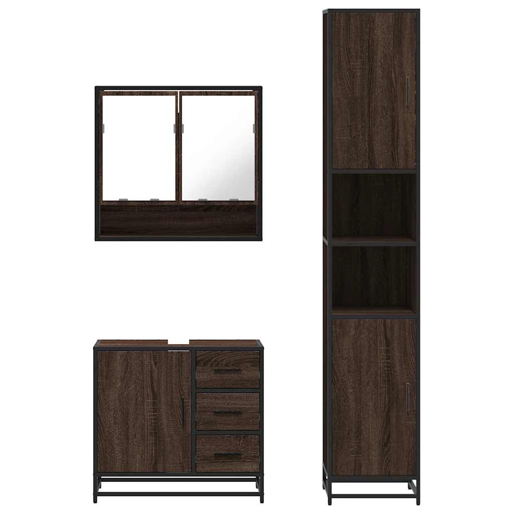 vidaXL 3 Piece Bathroom Furniture Set Brown Oak Engineered Wood