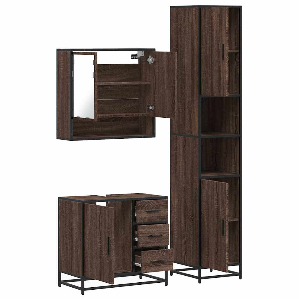 vidaXL 3 Piece Bathroom Furniture Set Brown Oak Engineered Wood