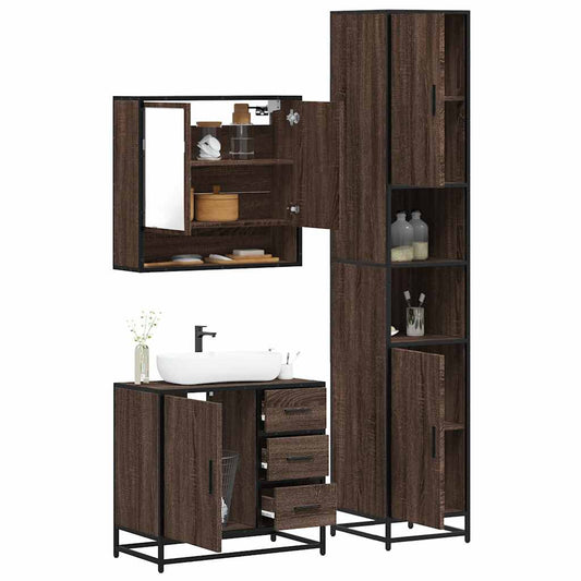 vidaXL 3 Piece Bathroom Furniture Set Brown Oak Engineered Wood