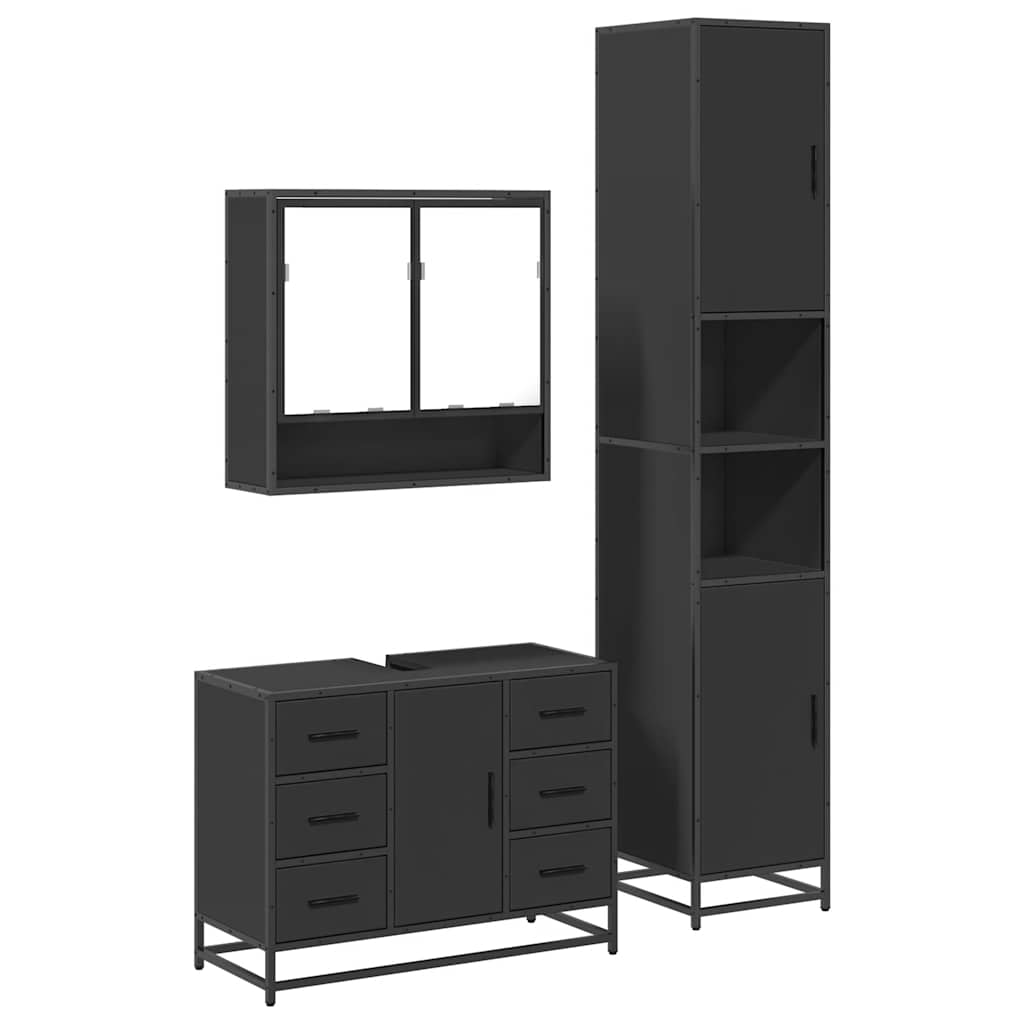 vidaXL 3 Piece Bathroom Furniture Set Black Engineered Wood