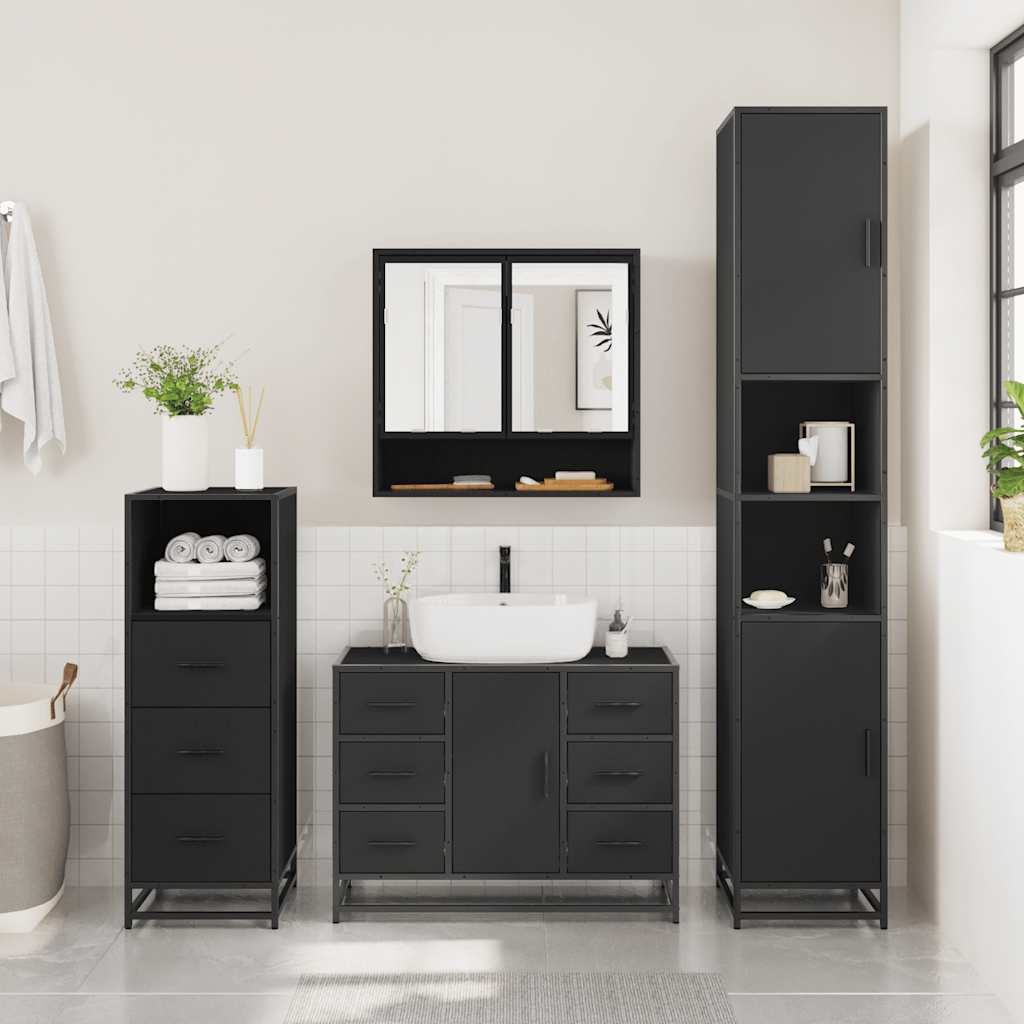 vidaXL 3 Piece Bathroom Furniture Set Black Engineered Wood