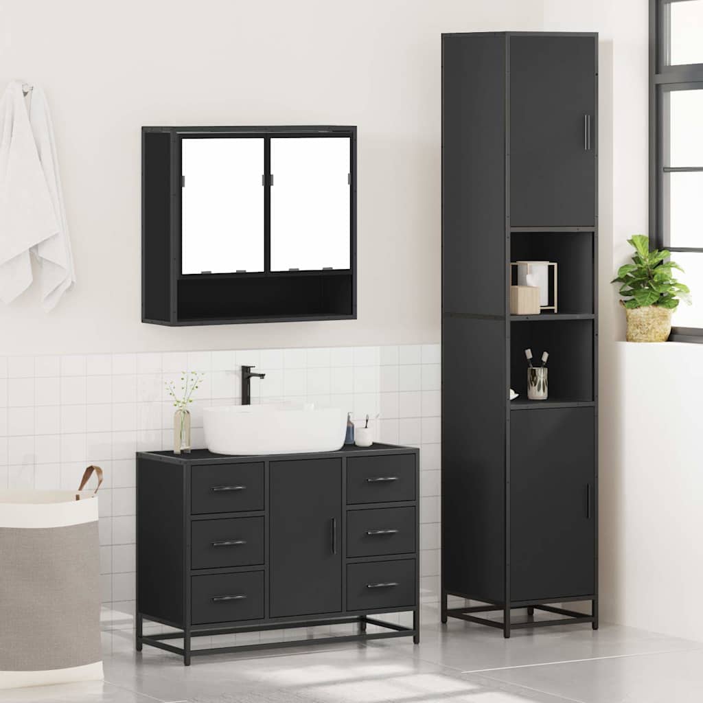 vidaXL 3 Piece Bathroom Furniture Set Black Engineered Wood