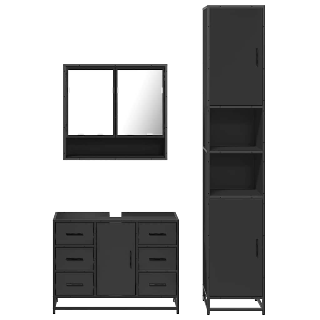 vidaXL 3 Piece Bathroom Furniture Set Black Engineered Wood