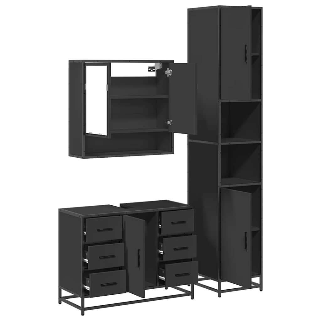 vidaXL 3 Piece Bathroom Furniture Set Black Engineered Wood