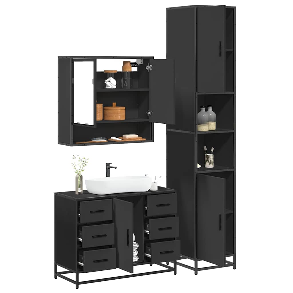 vidaXL 3 Piece Bathroom Furniture Set Black Engineered Wood