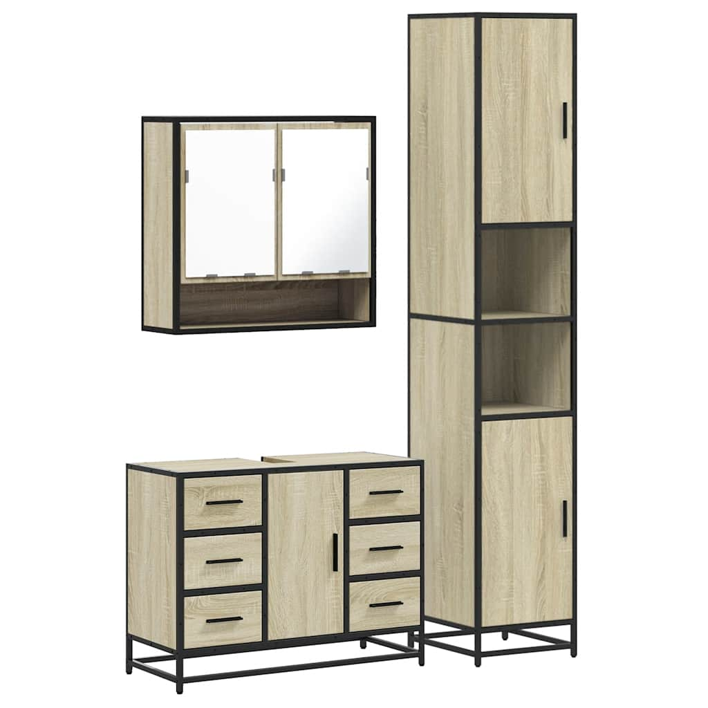 vidaXL 3 Piece Bathroom Furniture Set Sonoma Oak Engineered Wood