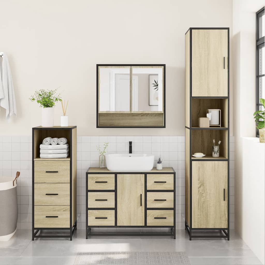 vidaXL 3 Piece Bathroom Furniture Set Sonoma Oak Engineered Wood