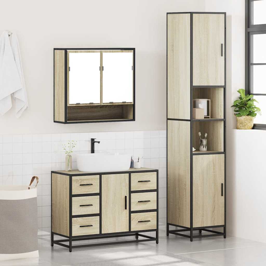 vidaXL 3 Piece Bathroom Furniture Set Sonoma Oak Engineered Wood