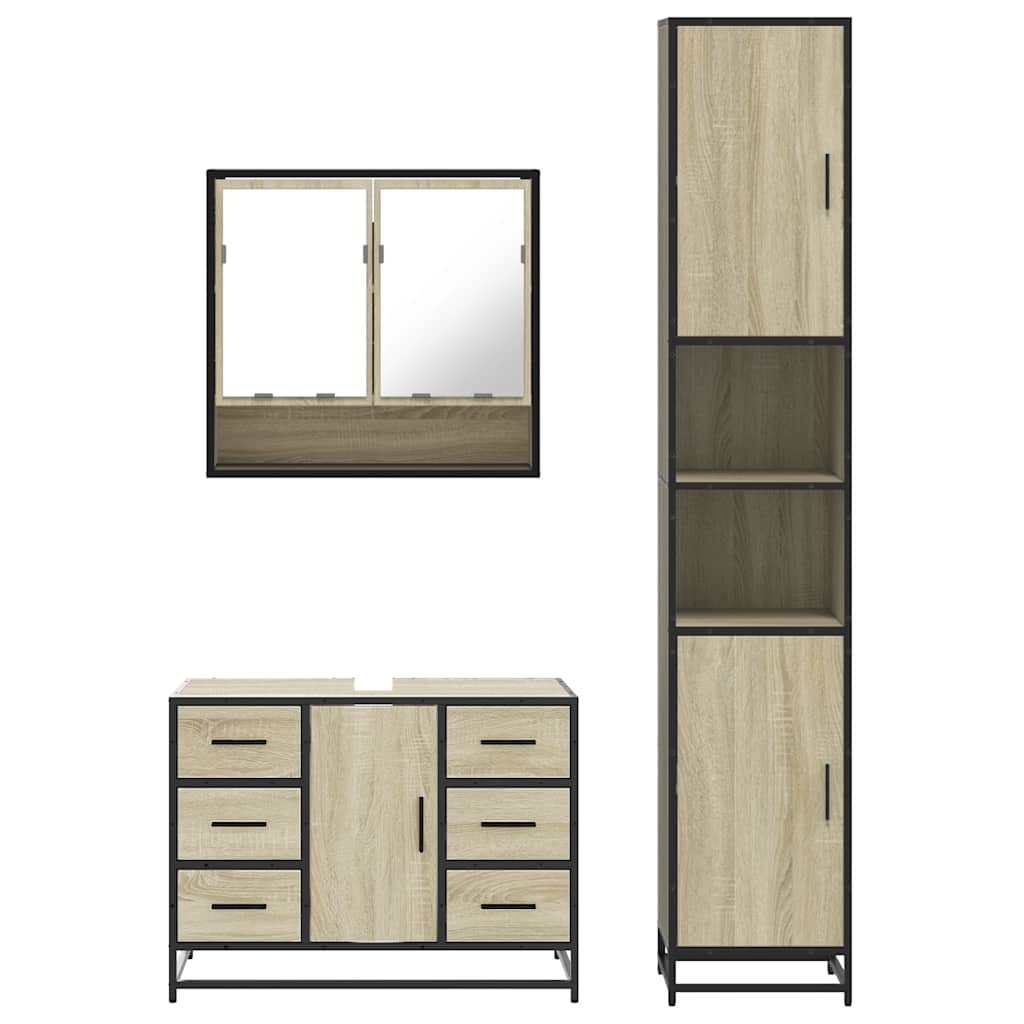 vidaXL 3 Piece Bathroom Furniture Set Sonoma Oak Engineered Wood