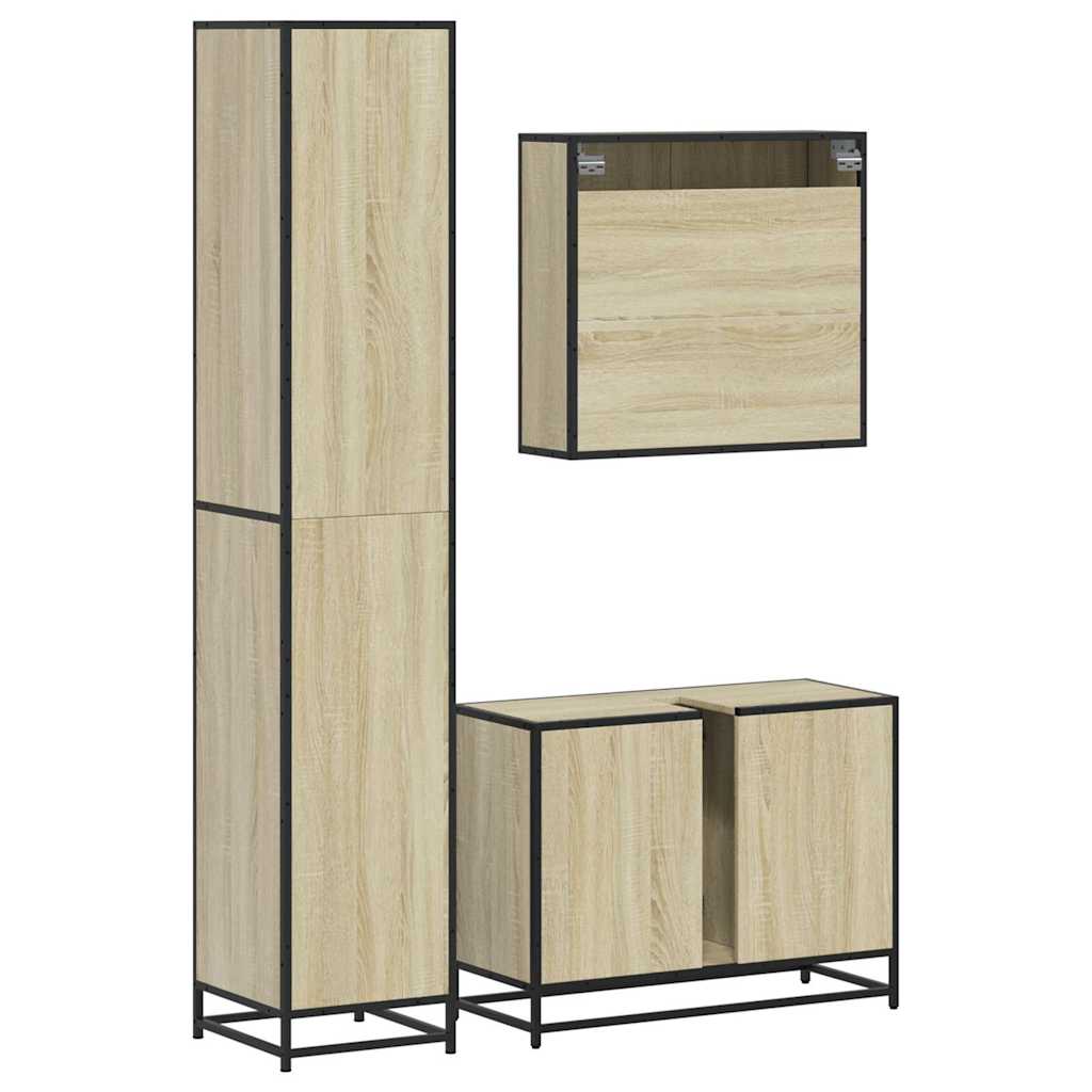 vidaXL 3 Piece Bathroom Furniture Set Sonoma Oak Engineered Wood