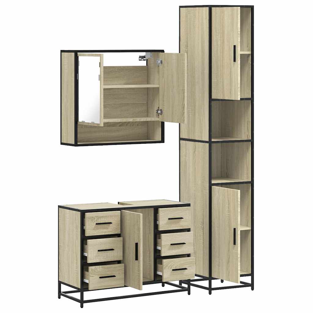 vidaXL 3 Piece Bathroom Furniture Set Sonoma Oak Engineered Wood