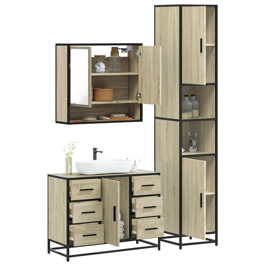 vidaXL 3 Piece Bathroom Furniture Set Sonoma Oak Engineered Wood