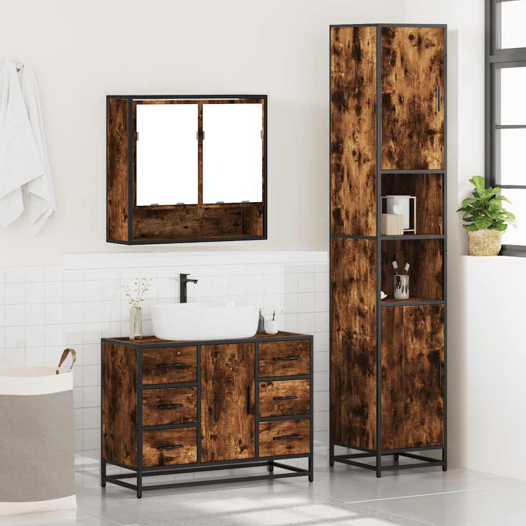 vidaXL 3 Piece Bathroom Furniture Set Smoked Oak Engineered Wood