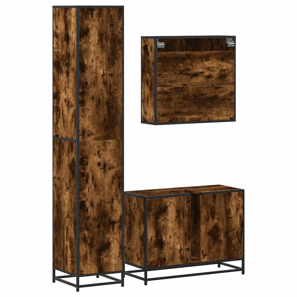 vidaXL 3 Piece Bathroom Furniture Set Smoked Oak Engineered Wood