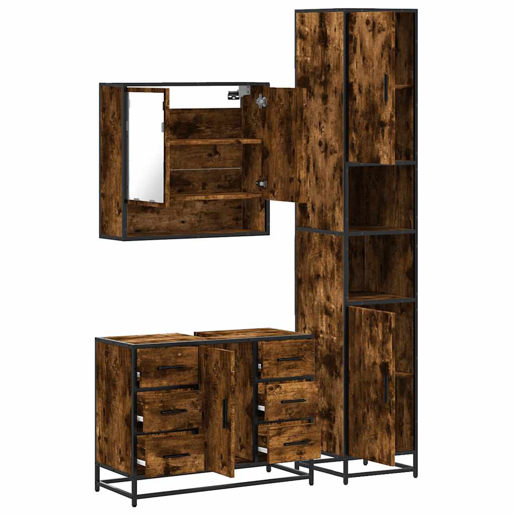 vidaXL 3 Piece Bathroom Furniture Set Smoked Oak Engineered Wood