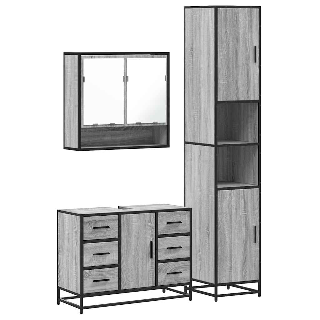 vidaXL 3 Piece Bathroom Furniture Set Grey Sonoma Engineered Wood