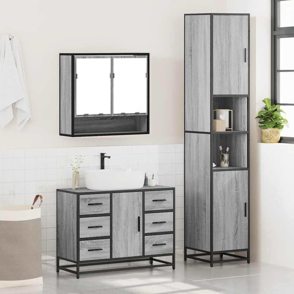 vidaXL 3 Piece Bathroom Furniture Set Grey Sonoma Engineered Wood